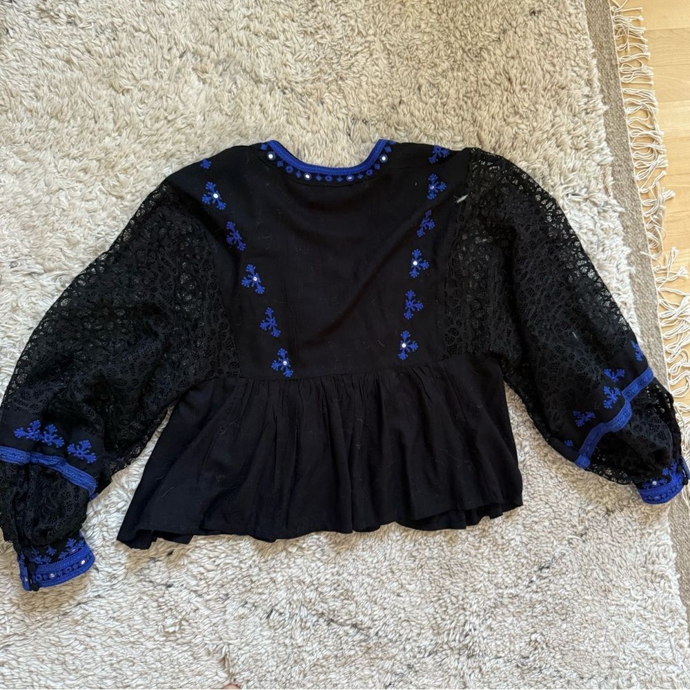 FREE PEOPLE Boogie All Night Peasant Blouse In Black S NWOT - Picture 13 of 13